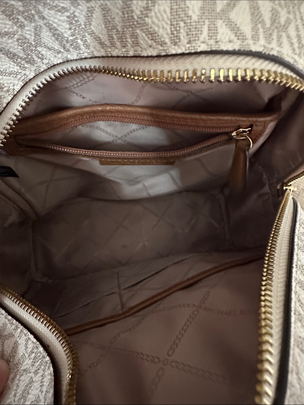 Michael Kors Cream and Brown Signature MK Backpack - Picture 2 of 5